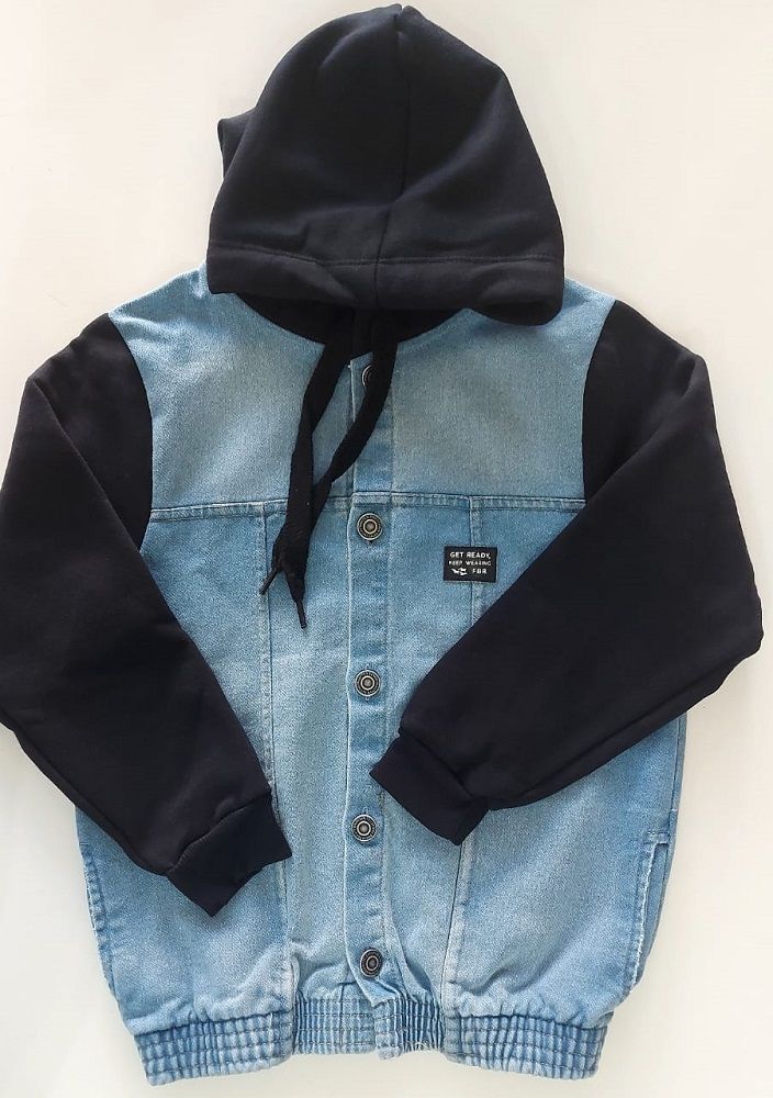 JAQUETA JEANS MASC MANGA MOLETOM