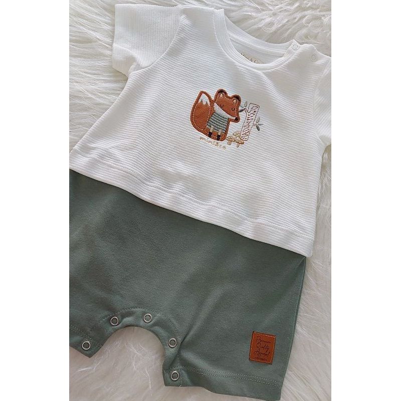 MINI CO MACACAO MANGA CURTA SOBREPOSTO BORDADO RAPOSA