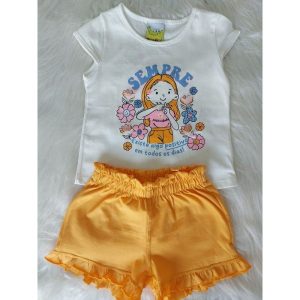 CONJUNTO BLUSA COM ESTAMPA E SHORTS MOLETINHO JACA LELE