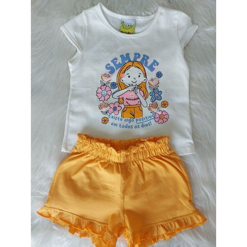 CONJUNTO BLUSA COM ESTAMPA E SHORTS MOLETINHO JACA LELE