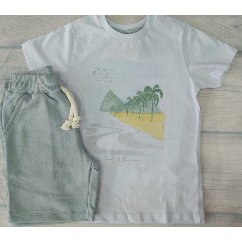 CONJUNTO CAMISETA MANGA CURTA COM ESTAMPA E BERMUDA NINI & BAMBINI