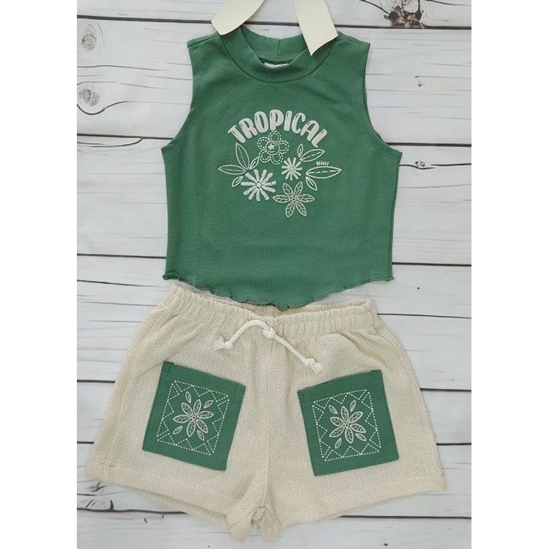 NINI BAMBINI CJ CROPPED REGATA TROPICAL/SHORTS COM BOLSO FRONTAL