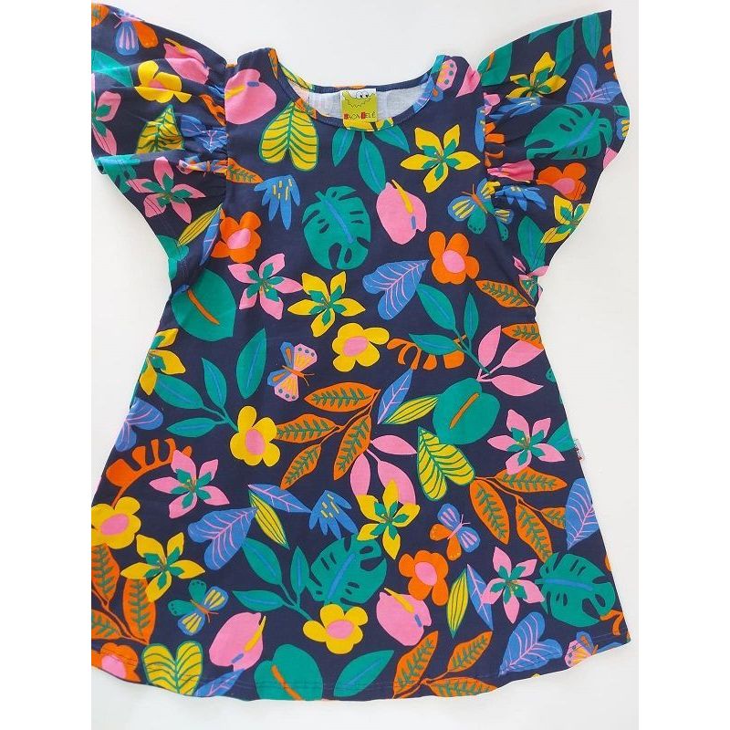 VESTIDO INFANTIL EVASE ESTAMPADO COM MANGA FLUIDA JACA LELE