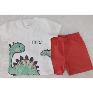 CONJUNTO CAMISETA MANGA CURTA DINO E BERMUDA MOLETOM ELIAN