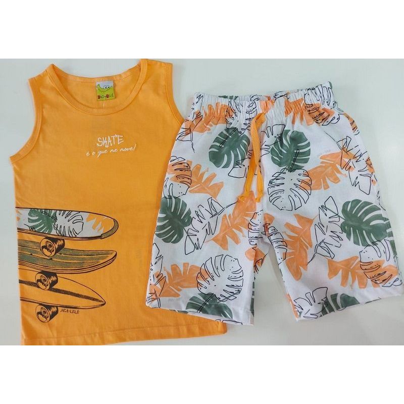 CONJUNTO REGATA SKATE E BERMUDA TACTEL ESTAMPADA JACA LELE