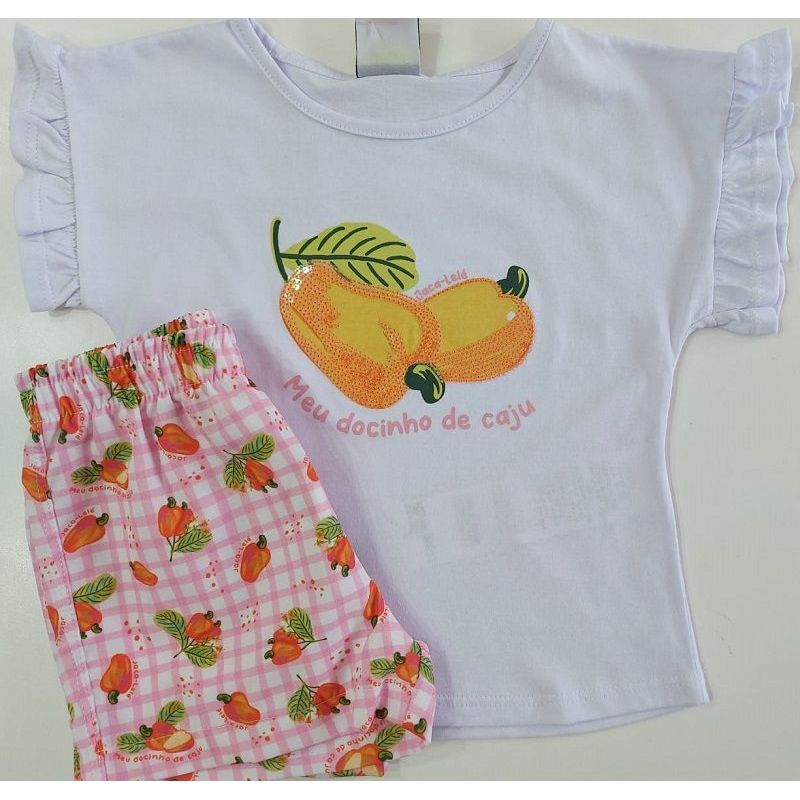 CONJUNTO BLUSA MEU DOCINHO DE CAJU/SHORTS TACTEL JACA LELE
