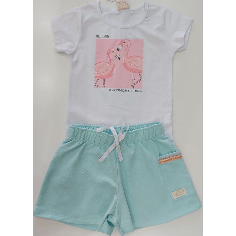 36072 6-14 LANFEL CJ BLUSA MC FLAMINGOS/SHORTS